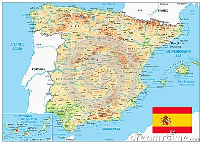 Spain Physical Map Vector Illustration